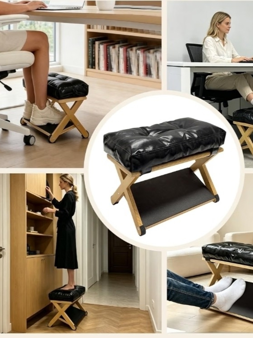 Double Step Foot Rest Under Desk, Ergonomic Foot Stool with Cushioned Top